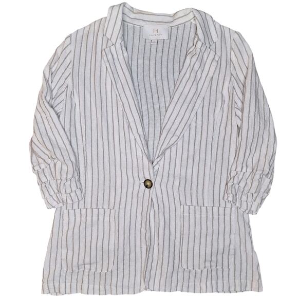 Halston Linen blend striped lightweight blazer jacket 3/4th business casual - Picture 3 of 7